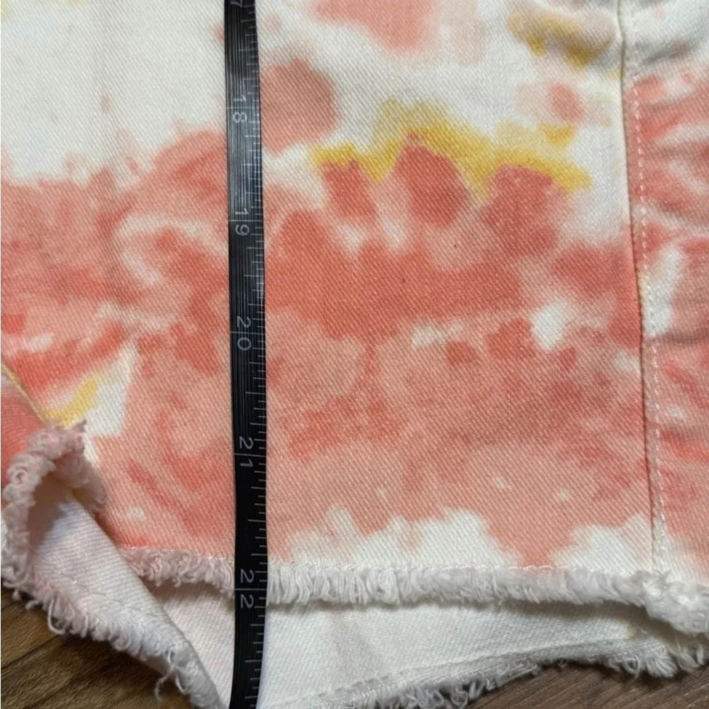 The Children's Place Girls Tie Dye Overall Shorts Size 5 Orange Pink White Denim